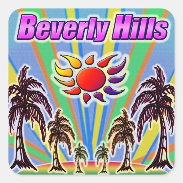Beverly Hills Summer Liebe Quadratischer Aufkleber (Vorderseite)