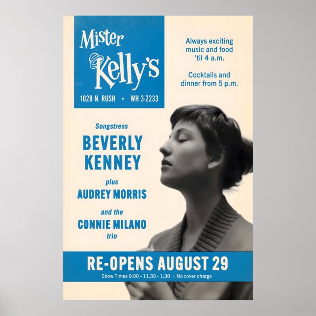 Beverly Kenney Jazzplakat - Mister Kelly's Poster (Vorne)