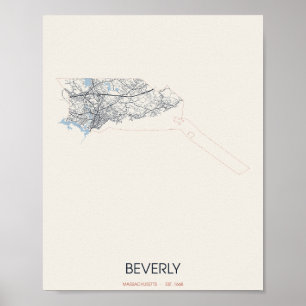 Beverly Massachusetts Straßenkarte Poster