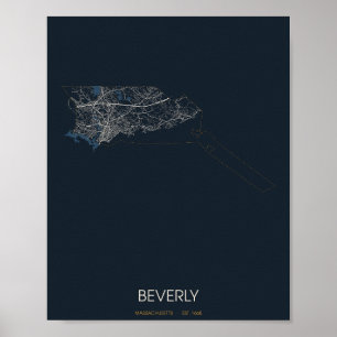 Beverly Massachusetts Straßenkarte Poster (Nacht)