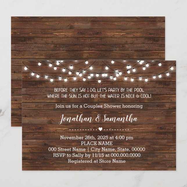 Bevor ich das Party bei der Hochzeit am Pool Lass Einladung (Vorne/Hinten)