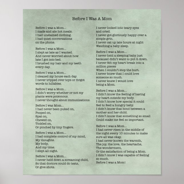 Bevor ich Mama Poster war (Vorne)