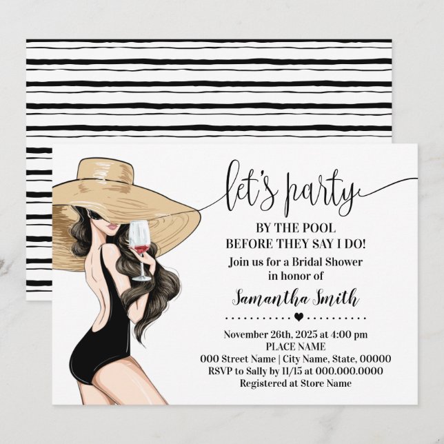 Bevor ich Party am Pool Brautparty Einladung (Vorne/Hinten)
