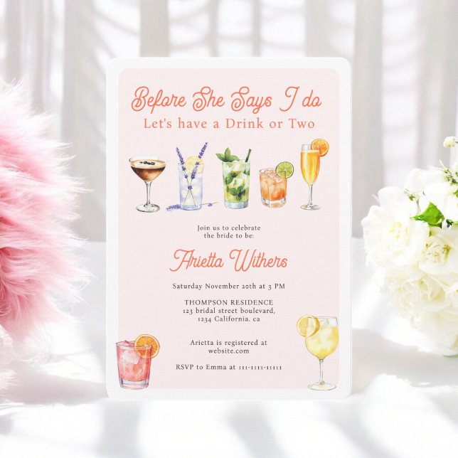 Bevor ich Watercolor Cocktails Brautparty Einladung (Before I do Watercolor Cocktails Bridal Shower Invitation)