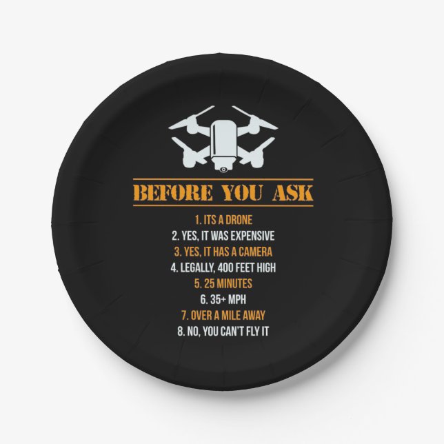 Bevor Sie Drohnenpilot Gefragt haben Pappteller (Vorderseite)