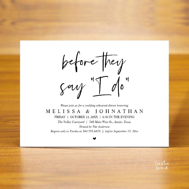 Bevor sie "Ich will" sagen, Hochzeitsprobedinner Einladung (Before They Say "I Do", Modern Wedding Rehearsal Dinner Invitation Card in black and white)