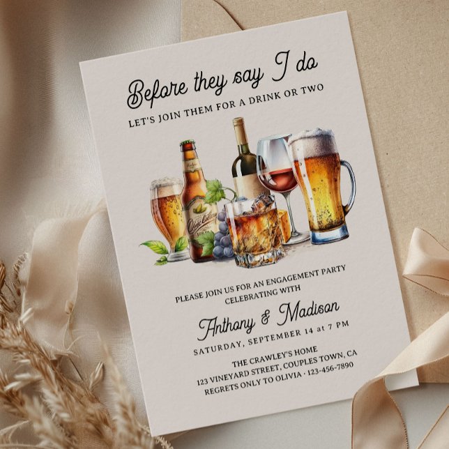 Bevor sie sagen, ich bete Wein Whiskey Verlobung Einladung (Before they say I Do Beer and Wine Engagement Party Invitation)
