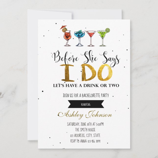 Bevor sie sagt, mache ich Junggeselinnen-Abschied- Einladung (Vorderseite)