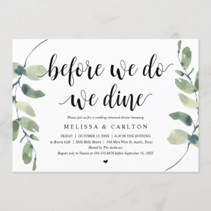 Bevor wir es tun, dinieren wir, Hochzeitsprobe-Din Einladung