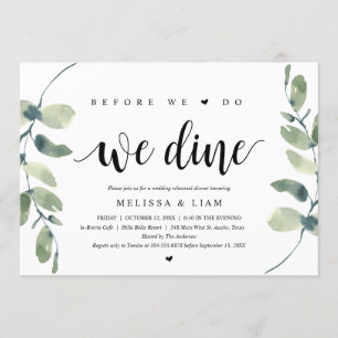 Bevor wir es tun, dinieren wir, Hochzeitsprobe-Din Einladung