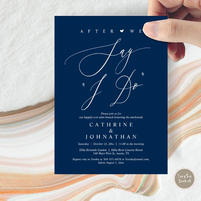 Bevor wir "I Do" sagen, Hochzeit Probe Dinner Einladung (Before we say "I Do", Wedding Brunch Invitation Card, PDF, Modern Romantic, in Navy Blue)