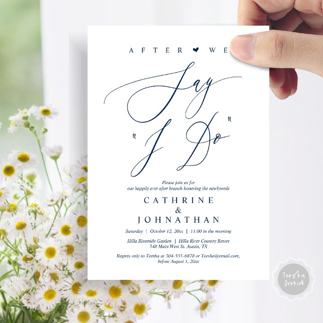Bevor wir "I Do" sagen, Hochzeit Probe Dinner Einladung (Before we say "I Do", Wedding Brunch Invitation Card, PDF, Modern Romantic, in Navy Blue)