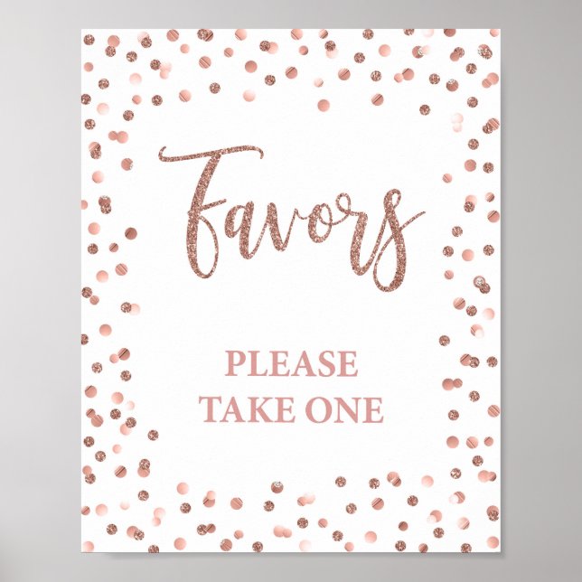 Bevorzugen Party Sign Rose Gold Glitzer Confetti Poster (Vorne)