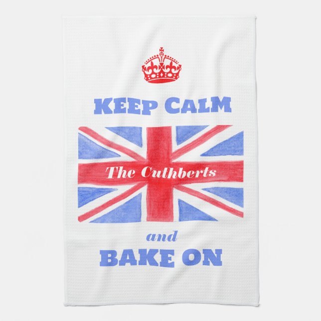 Bewahren Sie Ruhe Backen Sie Weiter Union Jack Bri Geschirrtuch (Vertikal)