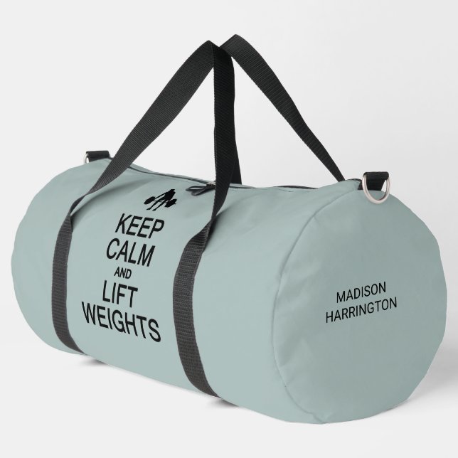 Bewahren Sie Ruhe & Heben Sie Gewichte benutzerdef Duffle Bag (Linke Ecke)