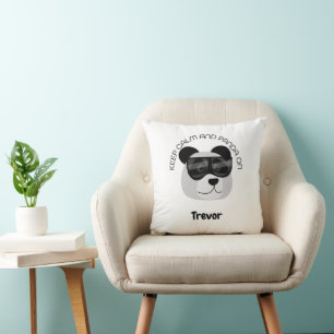 Bewahren Sie Ruhe und Panda an Kissen