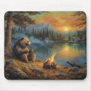 Bewahrer der Herbstflamme Grizzly Bären-Lagerfeu Mousepad