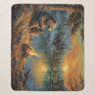 Bewahrer der Herbstflamme | Grizzly Bären Lagerfeu Sherpadecke