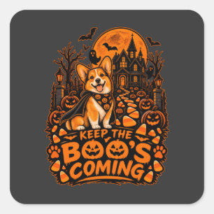 Bewahrt die Boos Kommenden Corgi Halloween-Kürbis- Quadratischer Aufkleber