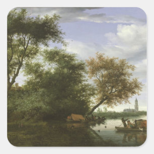 Bewaldete Flusslandschaft Quadratischer Aufkleber