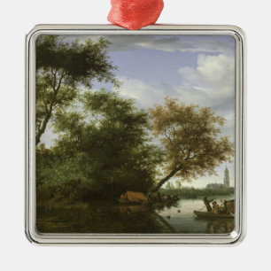 Bewaldete Flusslandschaft Silbernes Ornament