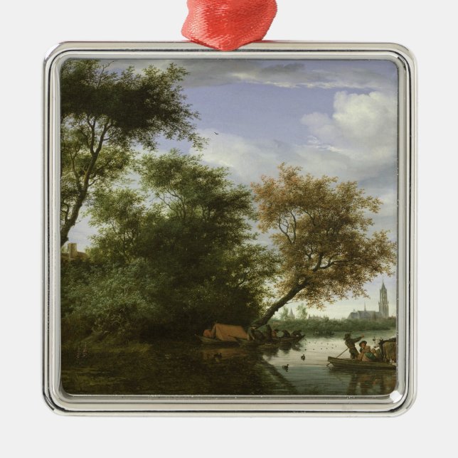 Bewaldete Flusslandschaft Silbernes Ornament (Vorne)