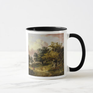 Bewaldete Landschaft mit der Frau und Kind, die Tasse