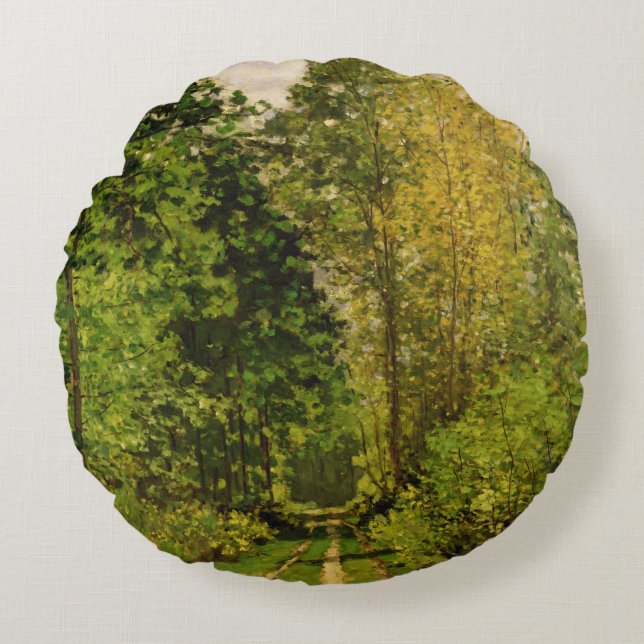 Bewaldeter Weg Claude Monets | Rundes Kissen (Vorderseite)