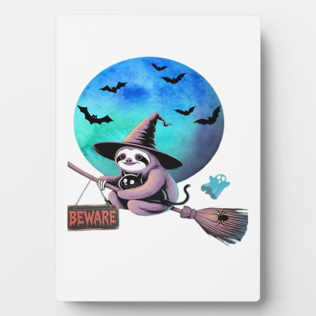 Beware Cute Witch Sloth Flying on Broom Halloween  Fotoplatte (Vorderseite)