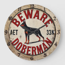 Beware Doberman Pinscher Dog  Große Wanduhr