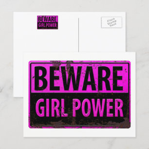 BEWARE Girl Power - Schild mit der Gefahr durch ro Postkarte