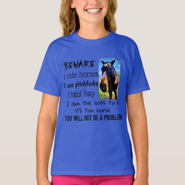 BEWARE - I REITHORSES - MÄDCHENblau T-Shirt (Vorderseite)