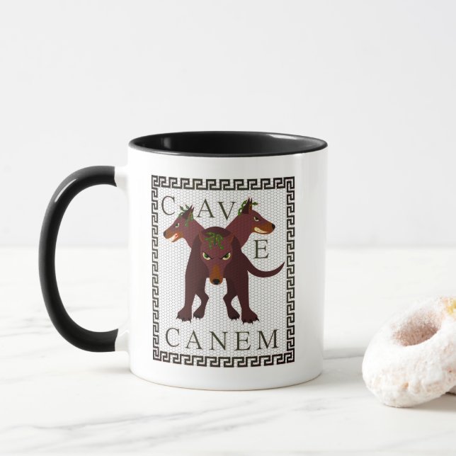 Beware of Dog "Cave Canem" Greco-Roman Image Tasse (Mit Donut)