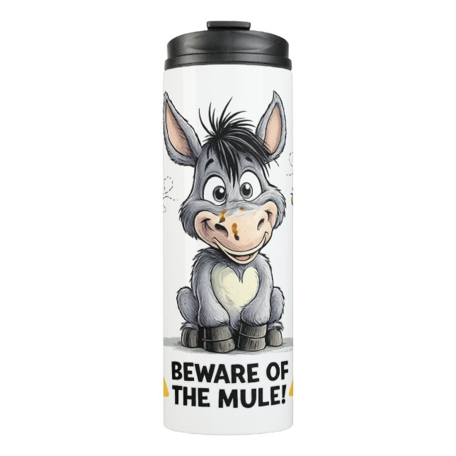 Beware Of The Mule Funny Donkey Warning Design Thermosbecher (Vorderseite)