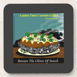 Beware the Chives of Starch – Funny Foodie Cartoon Getränkeuntersetzer