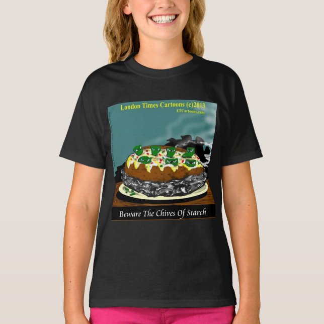 Beware the Chives of Starch – Funny Foodie Cartoon T-Shirt (Vorderseite)