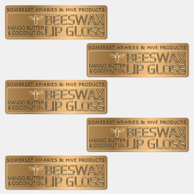 Bewässertes BeesWachs Lip Gloss Label mit Goldbeer Etiketten (Gruppe)