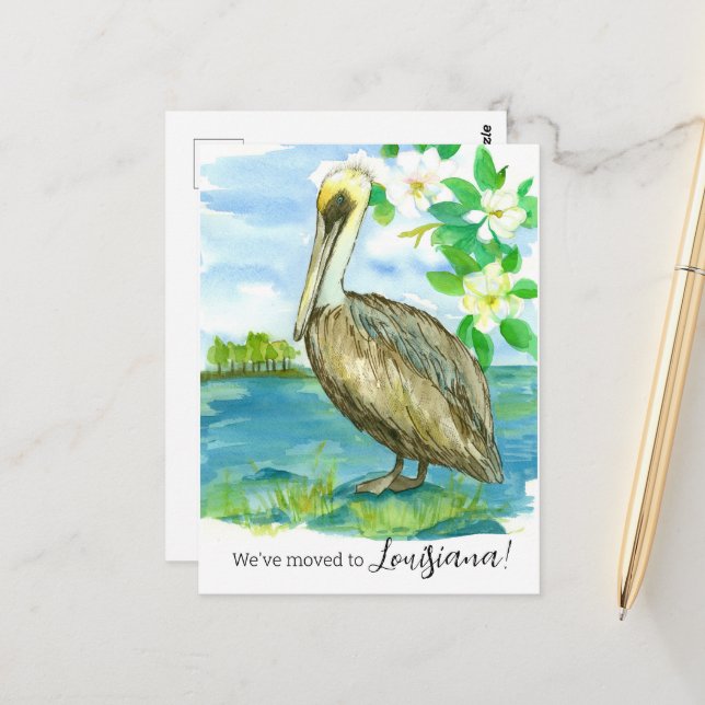 Bewegende Ankündigung Louisiana Pelican Magnolia Postkarte (Vorderseite/Rückseite Beispiel)