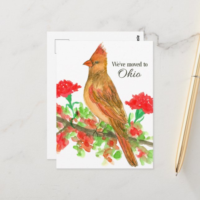 Bewegende Ankündigung Ohio Kardinal Rote Nelken Postkarte (Vorderseite/Rückseite Beispiel)