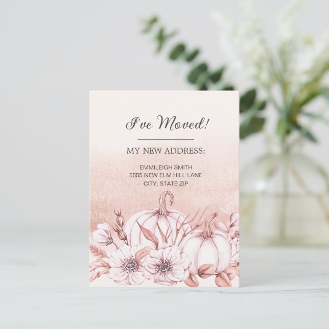 Bewegende Ankündigung rustikale weiße Pumpkins Ora Postkarte (Stehend Vorderseite)