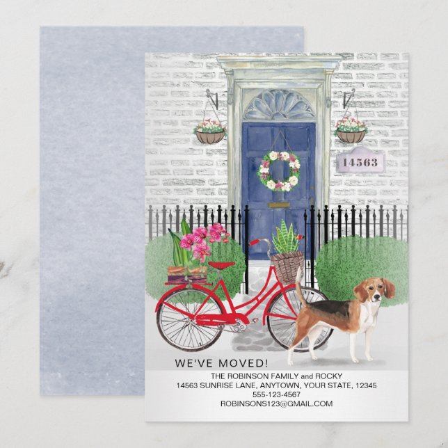 Bewegender Beagle Hunde Fahrradtür Neue Zuhause Ankündigung (Vorne/Hinten)