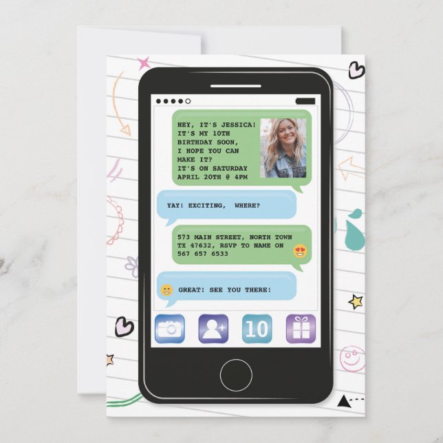 Beweglicher Geburtstag Telefon-Zellen-Foto-Chat Einladung (Vorderseite)
