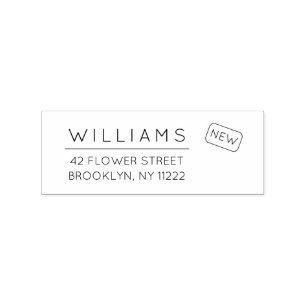 Bewegung. Neue Adresse. Minimale Typografie 01a. Gummistempel