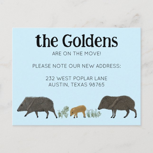 BEWEGUNGSANKÜNDIGUNG Familie Javelina Südwesten Postkarte (Vorderseite)