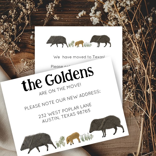 BEWEGUNGSANKÜNDIGUNG Familie Javelina Südwestkarte Einladung (MOVING ANNOUNCEMENT Javelina Family Southwest Address Change New Home Card)