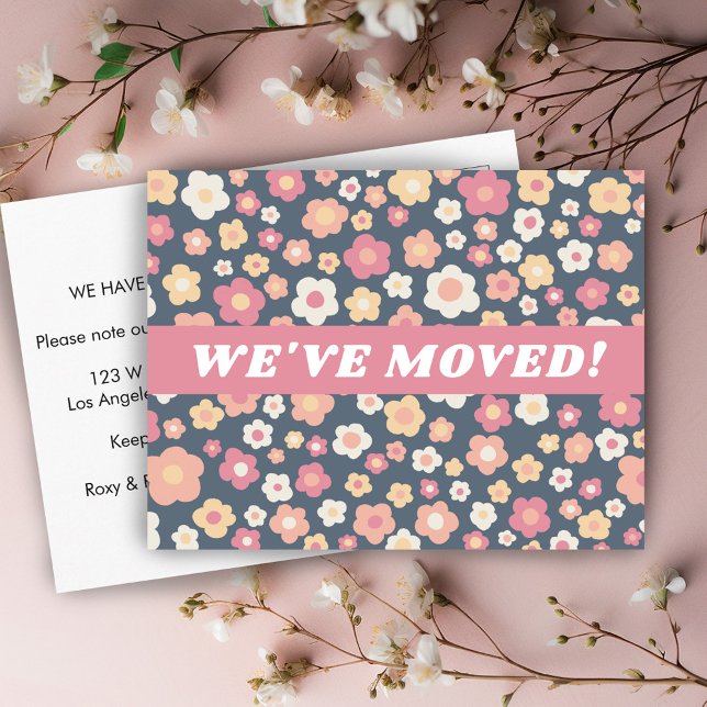 BEWEGUNGSANKÜNDIGUNG Muster für Blumenkästen Postkarte (MOVING ANNOUNCEMENT Floral Daisies Pattern CUSTOM Postcard
)