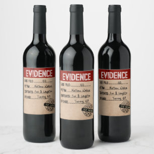 Beweise wahre Mord-Mysterien spielen Wein Weinetikett
