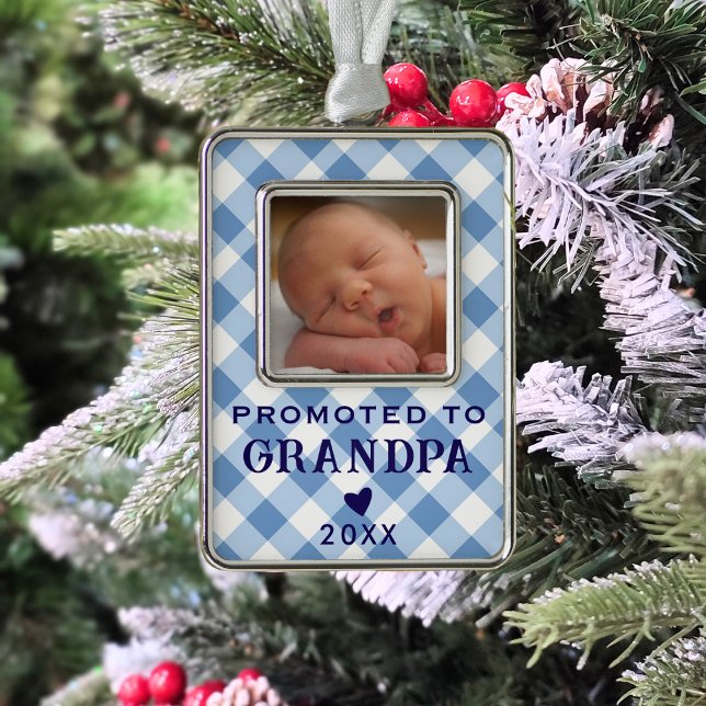 Bewerbung für Grandpa Baby Foto Blue Gingham Retro Rahmen-Ornament Silber (Von Creator hochgeladen)
