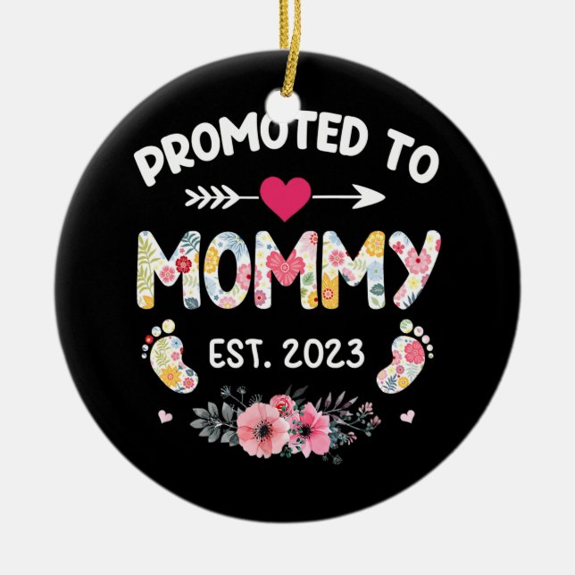 Bewerbung für MOMY 2023 bald als Junge Mutter Keramik Ornament (Vorne)