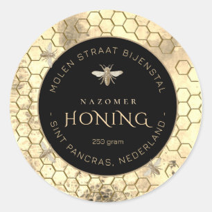 BEWERKBARE HONING LABEL met bij en honingraat Runder Aufkleber